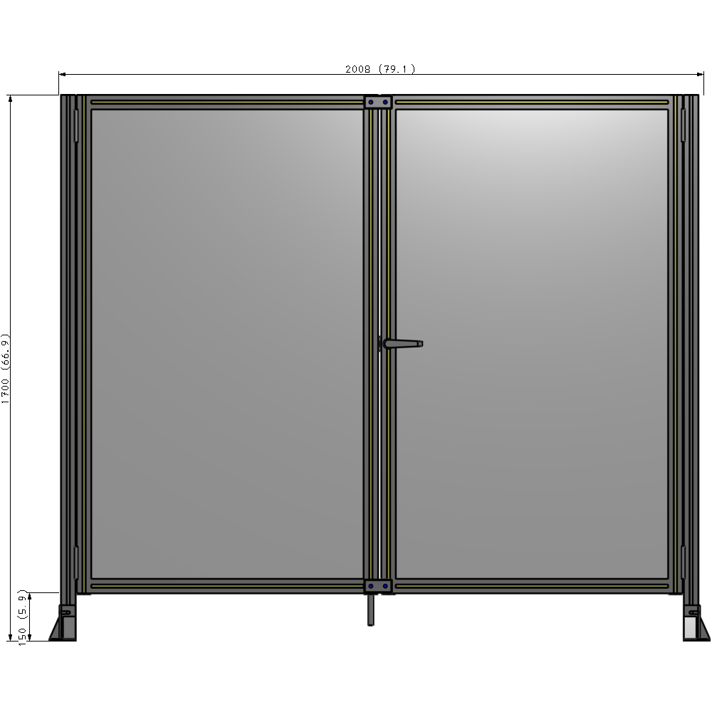 J4-1700-2000-0150-UYPTA SINGLE PANEL, DOUBLE DOOR-FRAME W/O HEADER-HANDLE ON RIGHT 1700MM X 2000MM  1/4" POLYCARB, ASSEMBLED