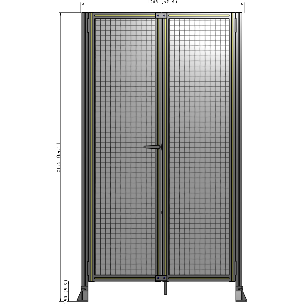 J4-2135-1200-0150-TYMTK SINGLE PANEL, DOUBLE DOOR-FRAME W/O HEADER-HANDLE ON LEFT 2135MM X 1200MM  1" MESH, AS A KIT