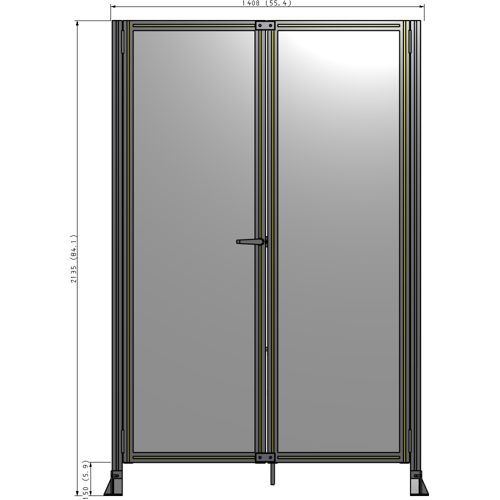 J4-2135-1400-0150-TYPTA SINGLE PANEL, DOUBLE DOOR-FRAME W/O HEADER-HANDLE ON LEFT 2135MM X 1400MM  1/4" POLYCARB, ASSEMBLED