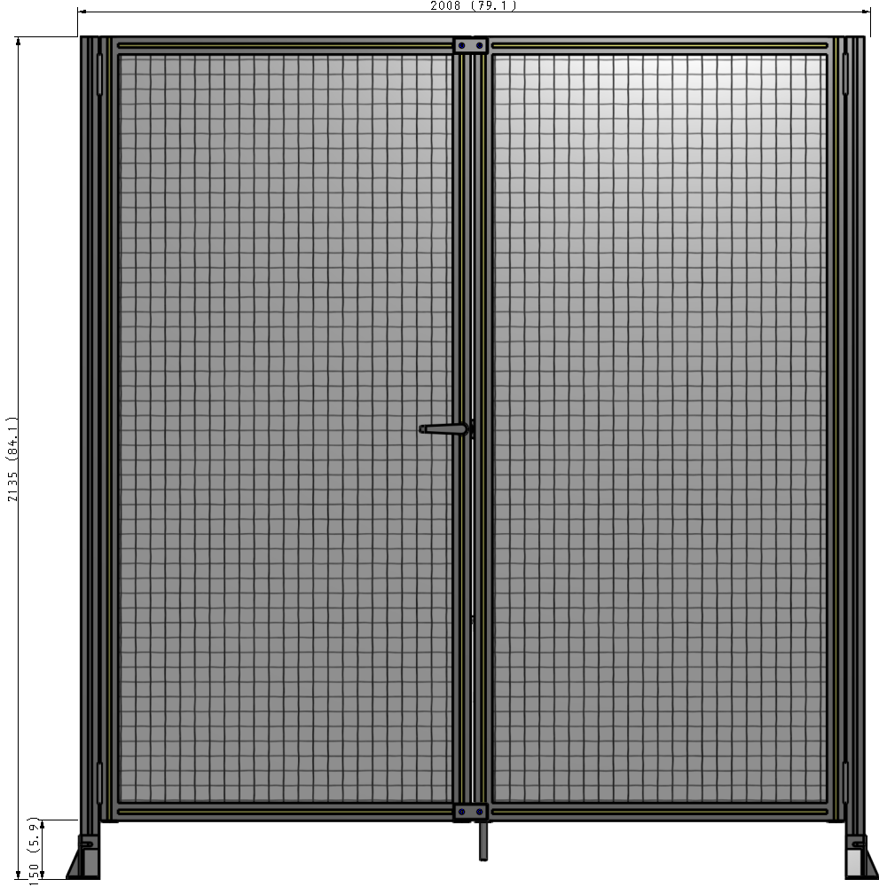 J4-2135-2000-0150-TYMTK SINGLE PANEL, DOUBLE DOOR-FRAME W/O HEADER-HANDLE ON LEFT 2135MM X 2000MM  1" MESH, AS A KIT
