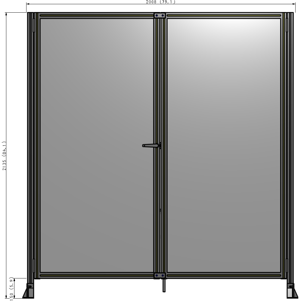 J4-2135-2000-0150-TYPTA SINGLE PANEL, DOUBLE DOOR-FRAME W/O HEADER-HANDLE ON LEFT 2135MM X 2000MM  1/4" POLYCARB, ASSEMBLED