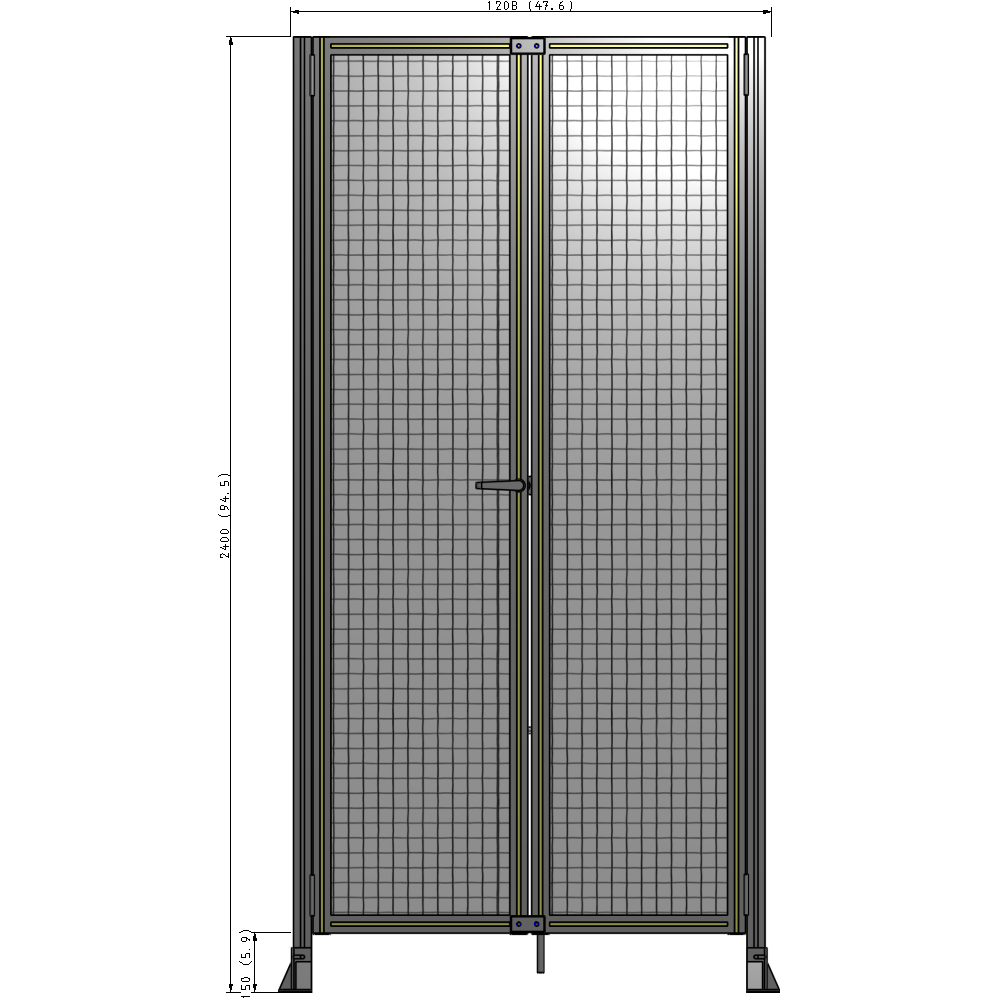 J4-2400-1200-0150-TYMTA SINGLE PANEL, DOUBLE DOOR-FRAME W/O HEADER-HANDLE ON LEFT 2400MM X 1200MM  1" MESH, ASSEMBLED