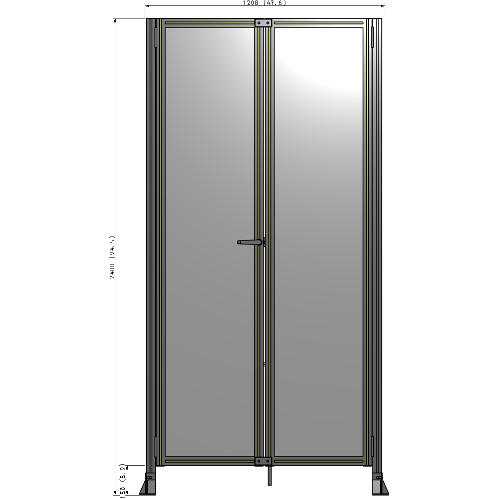 J4-2400-1200-0150-TYPTK SINGLE PANEL, DOUBLE DOOR-FRAME W/O HEADER-HANDLE ON LEFT 2400MM X 1200MM  1/4" POLYCARB, AS A KIT