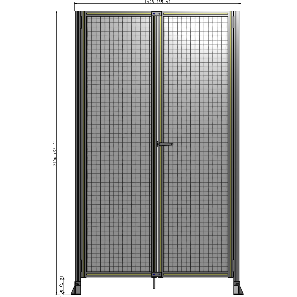 J4-2400-1400-0150-UYMTK SINGLE PANEL, DOUBLE DOOR-FRAME W/O HEADER-HANDLE ON RIGHT 2400MM X 1400MM  1" MESH, AS A KIT