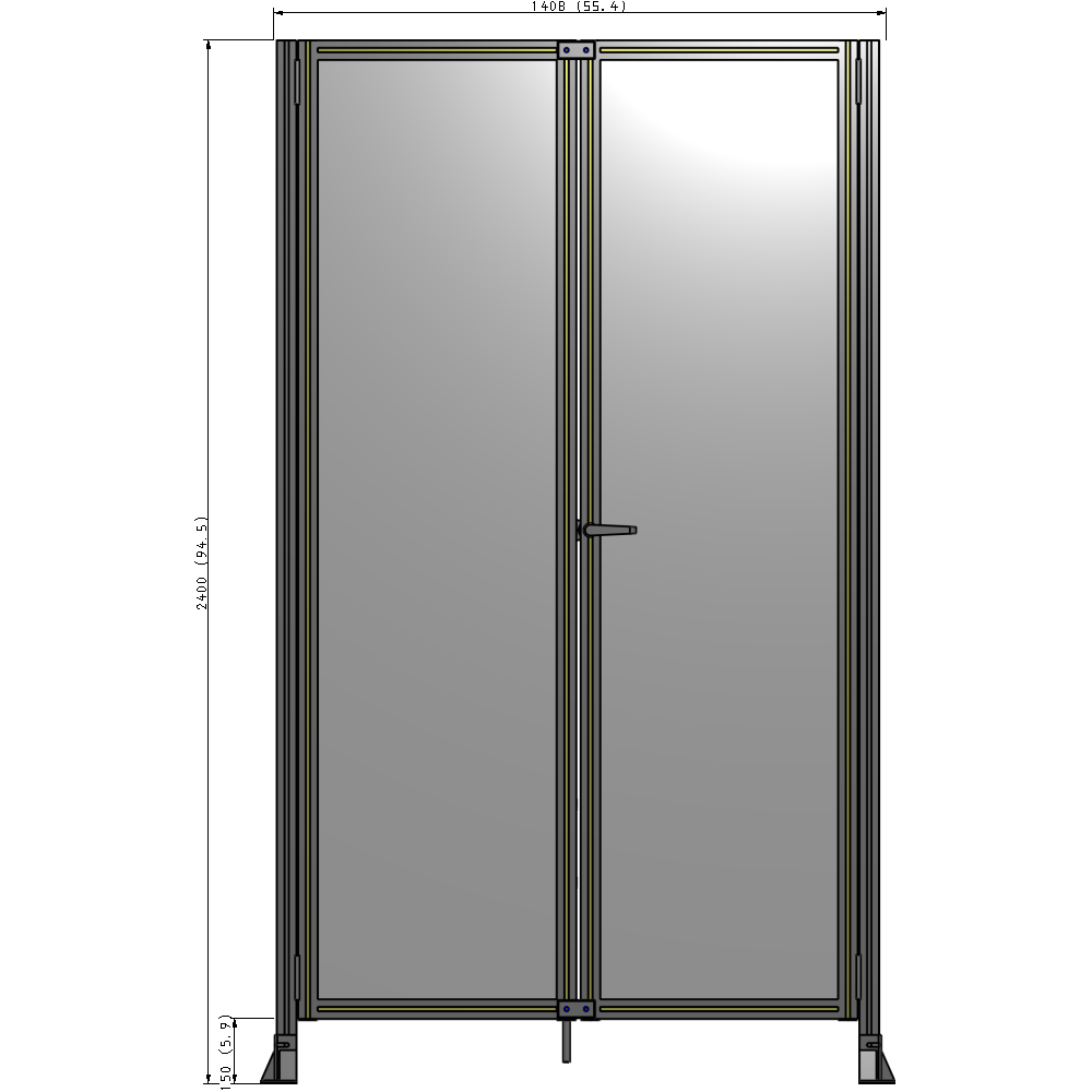 J4-2400-1400-0150-UYPTA SINGLE PANEL, DOUBLE DOOR-FRAME W/O HEADER-HANDLE ON RIGHT 2400MM X 1400MM  1/4" POLYCARB, ASSEMBLED