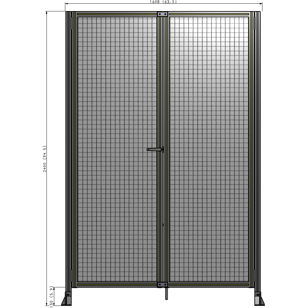 J4-2400-1600-0150-TYMTA SINGLE PANEL, DOUBLE DOOR-FRAME W/O HEADER-HANDLE ON LEFT 2400MM X 1600MM  1" MESH, ASSEMBLED