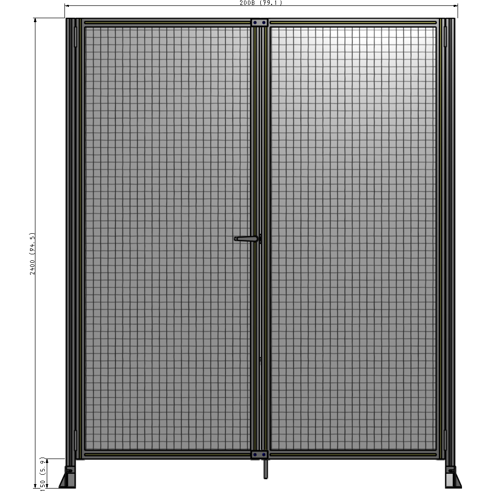 J4-2400-2000-0150-TYMTK SINGLE PANEL, DOUBLE DOOR-FRAME W/O HEADER-HANDLE ON LEFT 2400MM X 2000MM  1" MESH, AS A KIT