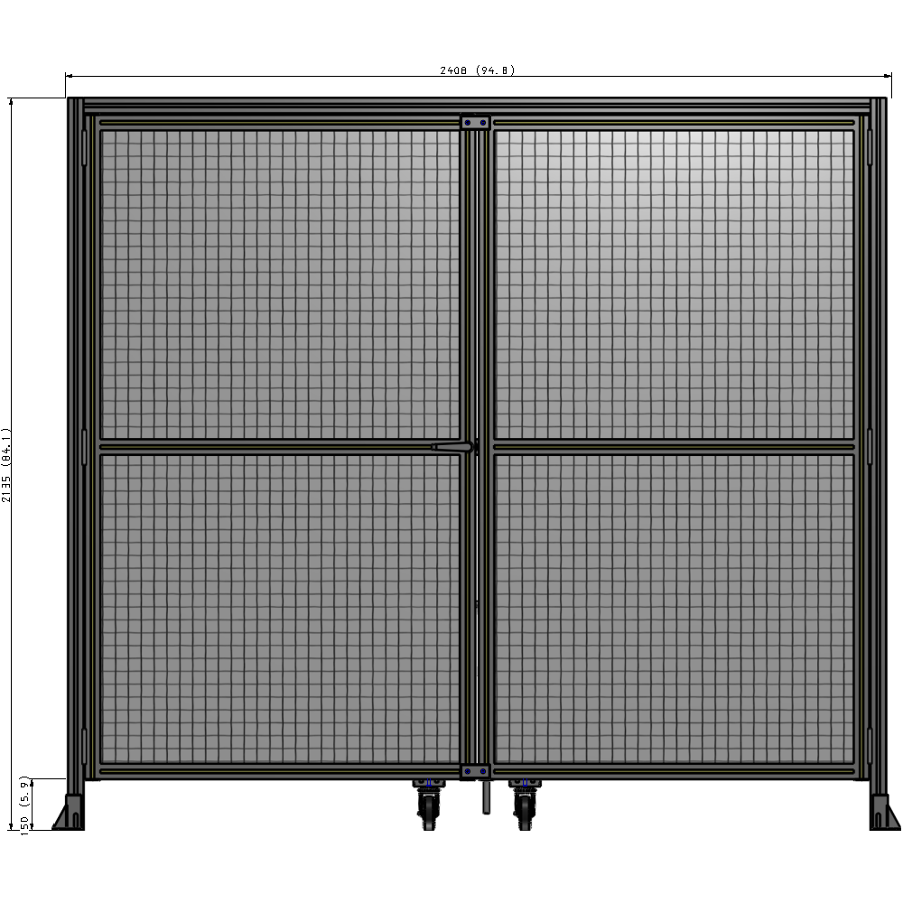 J5-2135-2400-0150-TYMTA DOUBLE PANEL, DOUBLE DOOR-WITH HEADER-HANDLE ON LEFT 2135MM X 2400MM  1" MESH, ASSEMBLED