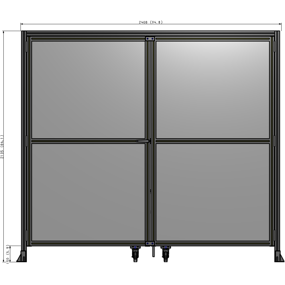J5-2135-2400-0150-TYPTA DOUBLE PANEL, DOUBLE DOOR-WITH HEADER-HANDLE ON LEFT 2135MM X 2400MM  1/4" POLYCARBONATE, ASSEMBLED