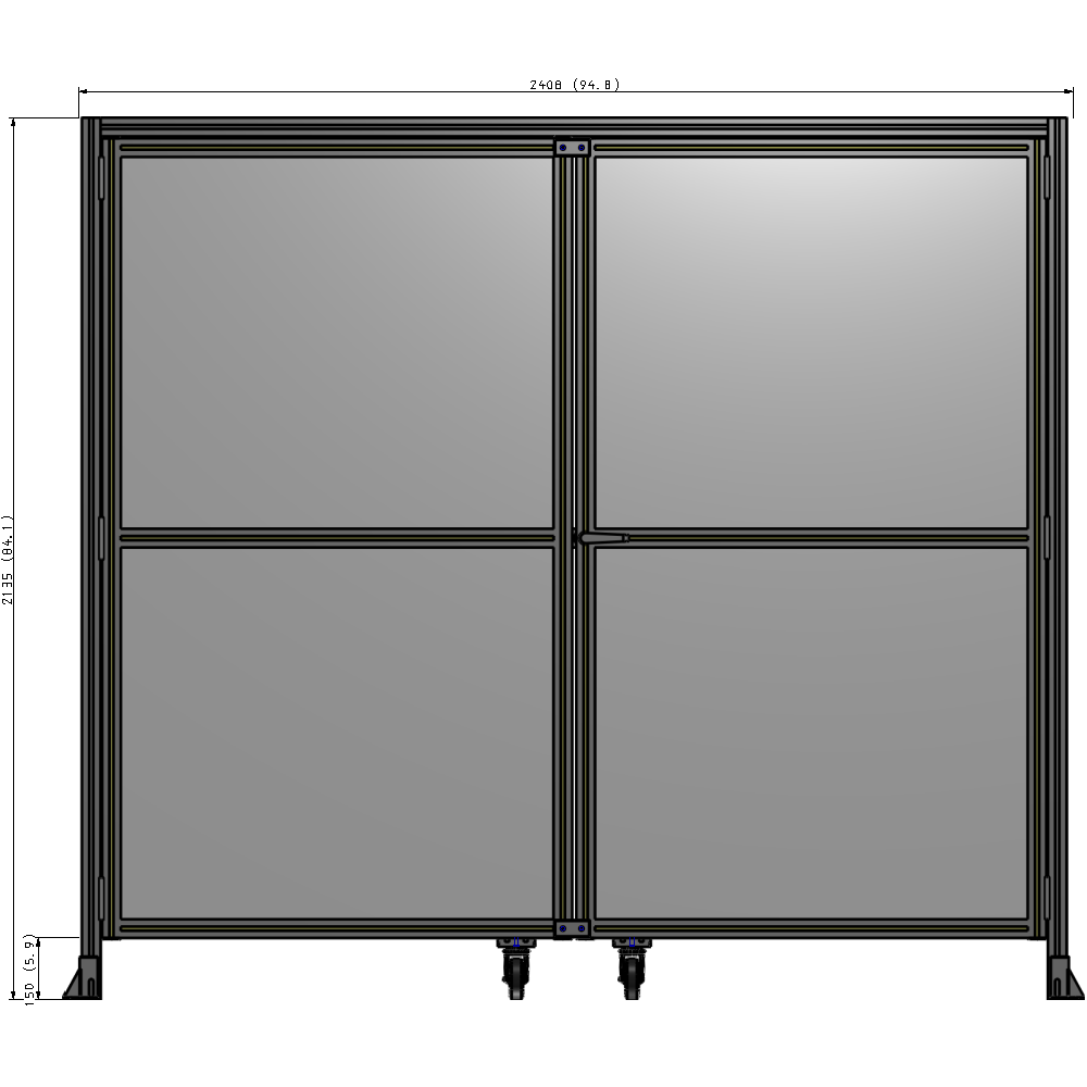 J5-2135-2400-0150-UYPTK DOUBLE PANEL, DOUBLE DOOR-WITH HEADER-HANDLE ON RIGHT 2135MM X 2400MM  1/4" POLYCARBONATE, AS A KIT