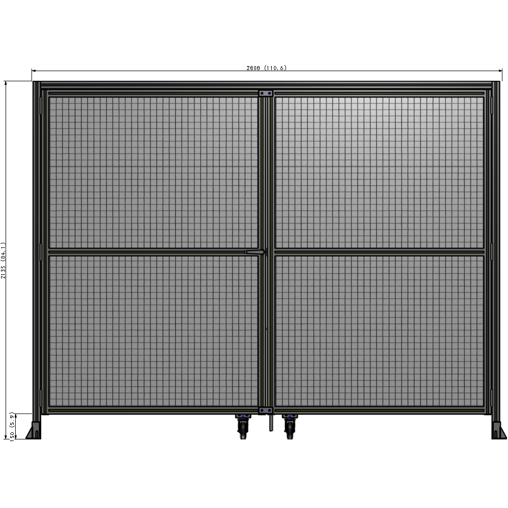 J5-2135-2800-0150-TYMTA DOUBLE PANEL, DOUBLE DOOR-WITH HEADER-HANDLE ON LEFT 2135MM X 2800MM  1" MESH, ASSEMBLED
