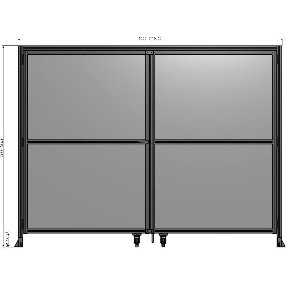 J5-2135-2800-0150-TYPTK DOUBLE PANEL, DOUBLE DOOR-WITH HEADER-HANDLE ON LEFT 2135MM X 2800MM  1/4" POLYCARBONATE, AS A KIT