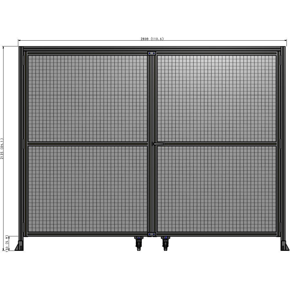 J5-2135-2800-0150-UYMTK DOUBLE PANEL, DOUBLE DOOR-WITH HEADER-HANDLE ON RIGHT 2135MM X 2800MM  1" MESH, AS A KIT