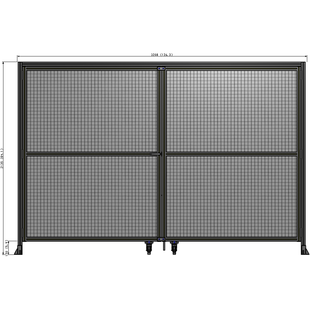 J5-2135-3200-0150-TYMTA DOUBLE PANEL, DOUBLE DOOR-WITH HEADER-HANDLE ON LEFT 2135MM X 3200MM  1" MESH, ASSEMBLED