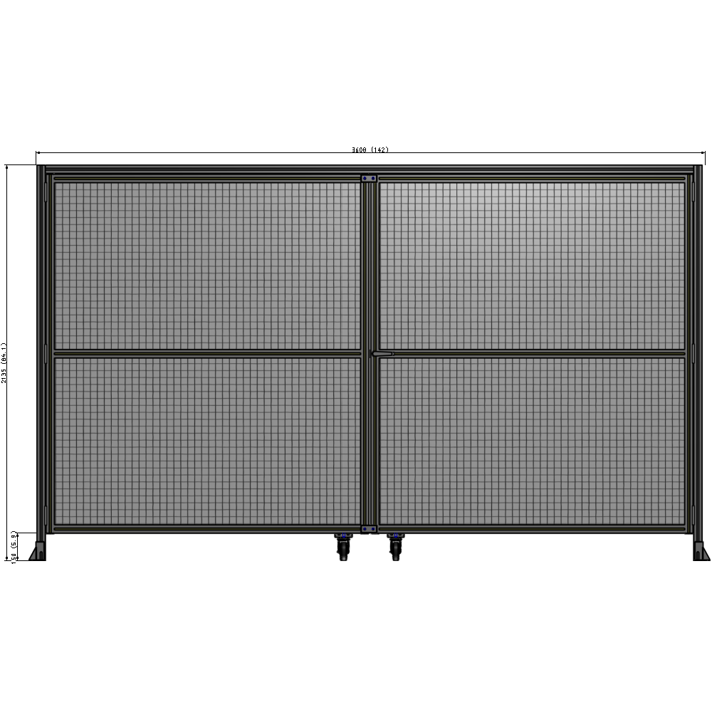 J5-2135-3600-0150-UYMTK DOUBLE PANEL, DOUBLE DOOR-WITH HEADER-HANDLE ON RIGHT 2135MM X 3600MM  1" MESH, AS A KIT