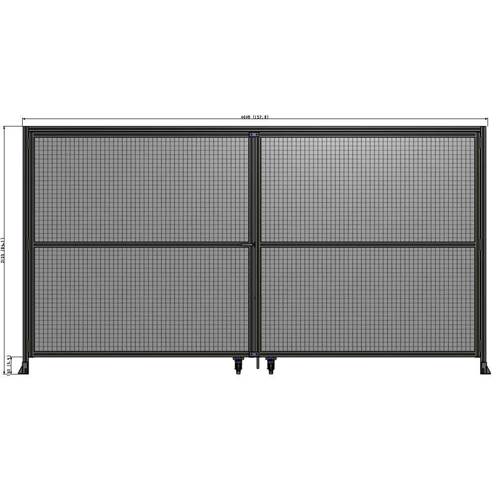J5-2135-4000-0150-TYMTA DOUBLE PANEL, DOUBLE DOOR-WITH HEADER-HANDLE ON LEFT 2135MM X 4000MM  1" MESH, ASSEMBLED