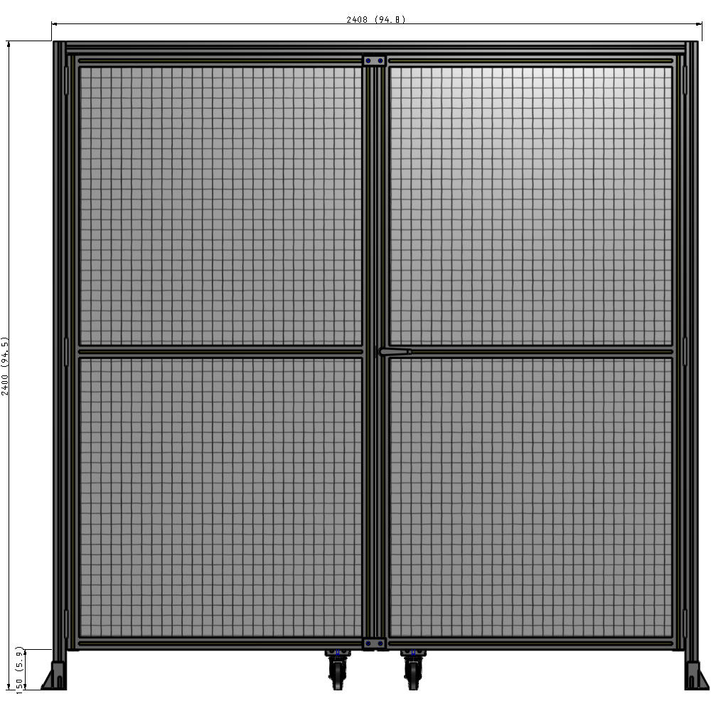 J5-2400-2400-0150-UYMTK DOUBLE PANEL, DOUBLE DOOR-WITH HEADER-HANDLE ON RIGHT 2135MM X 2400MM  1" MESH, AS A KIT