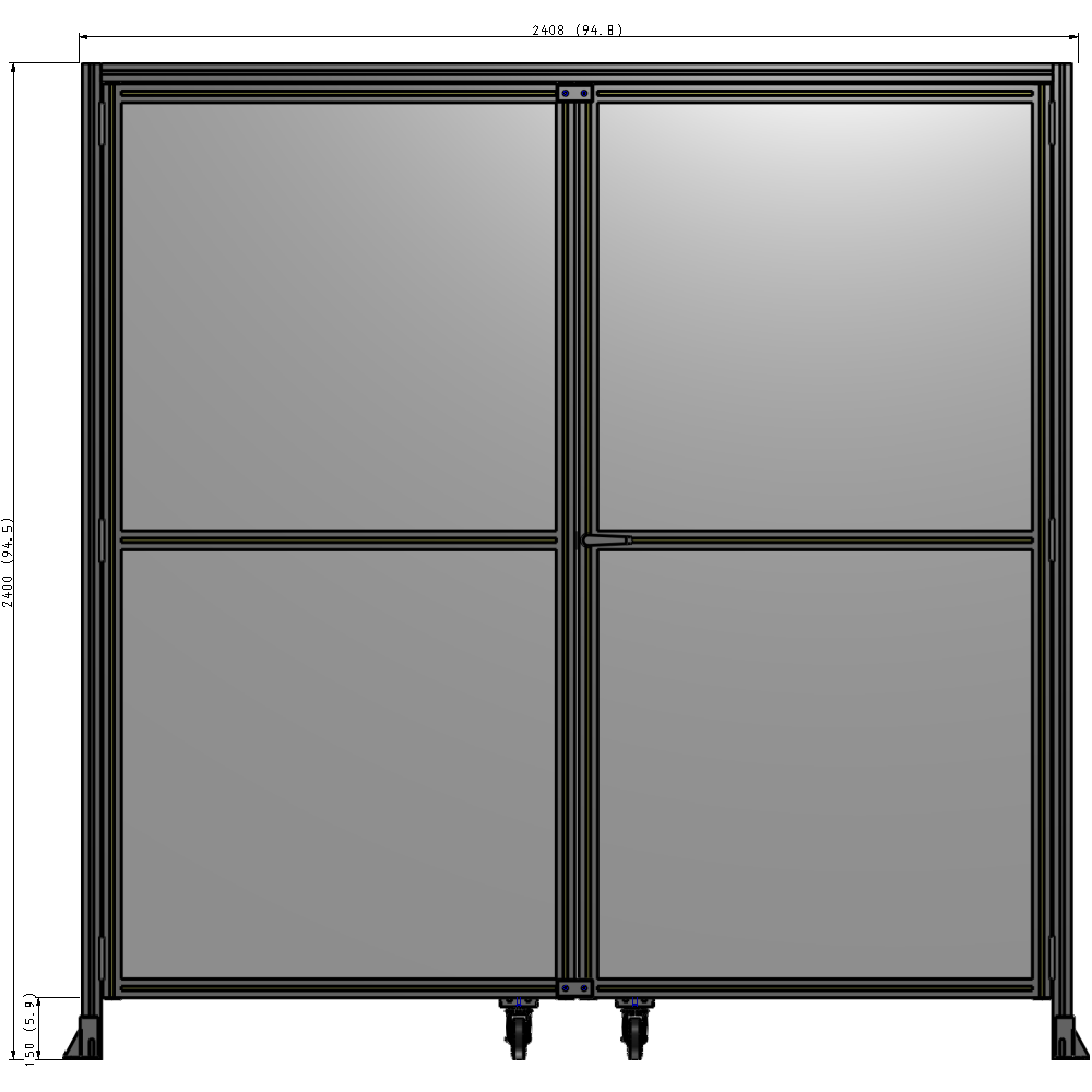 J5-2400-2400-0150-UYPTA DOUBLE PANEL, DOUBLE DOOR-WITH HEADER-HANDLE ON RIGHT 2135MM X 2400MM  1/4" POLYCARBONATE, ASSEMBLED