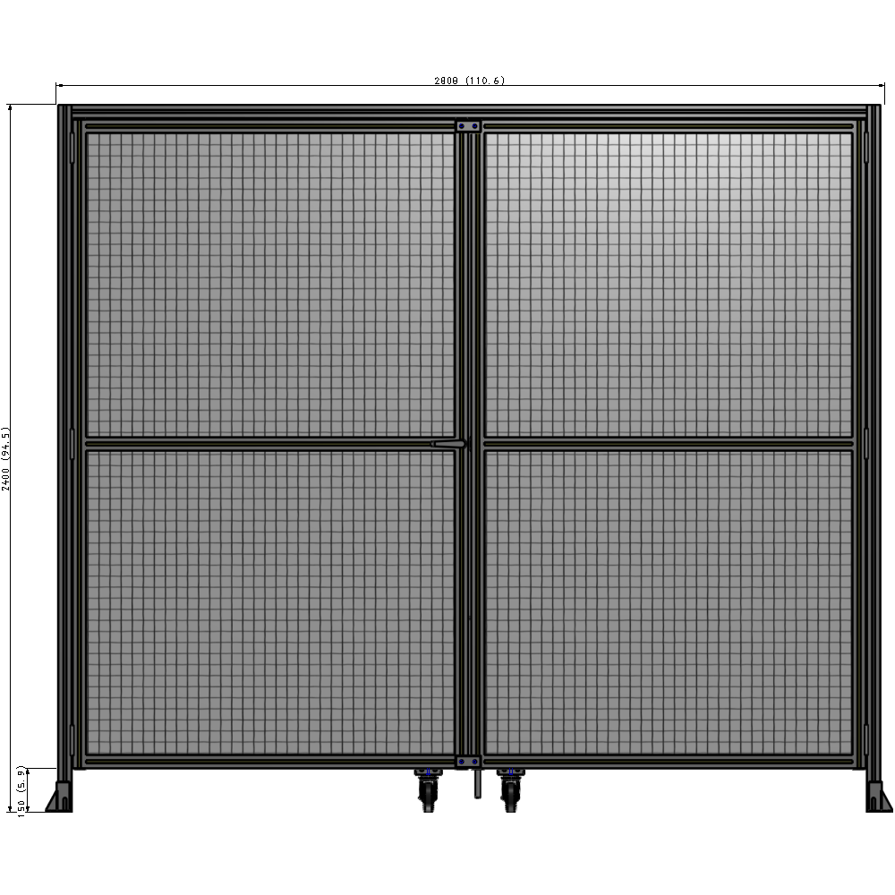 J5-2400-2800-0150-TYMTK DOUBLE PANEL, DOUBLE DOOR-WITH HEADER-HANDLE ON LEFT 2135MM X 2800MM  1" MESH, AS A KIT