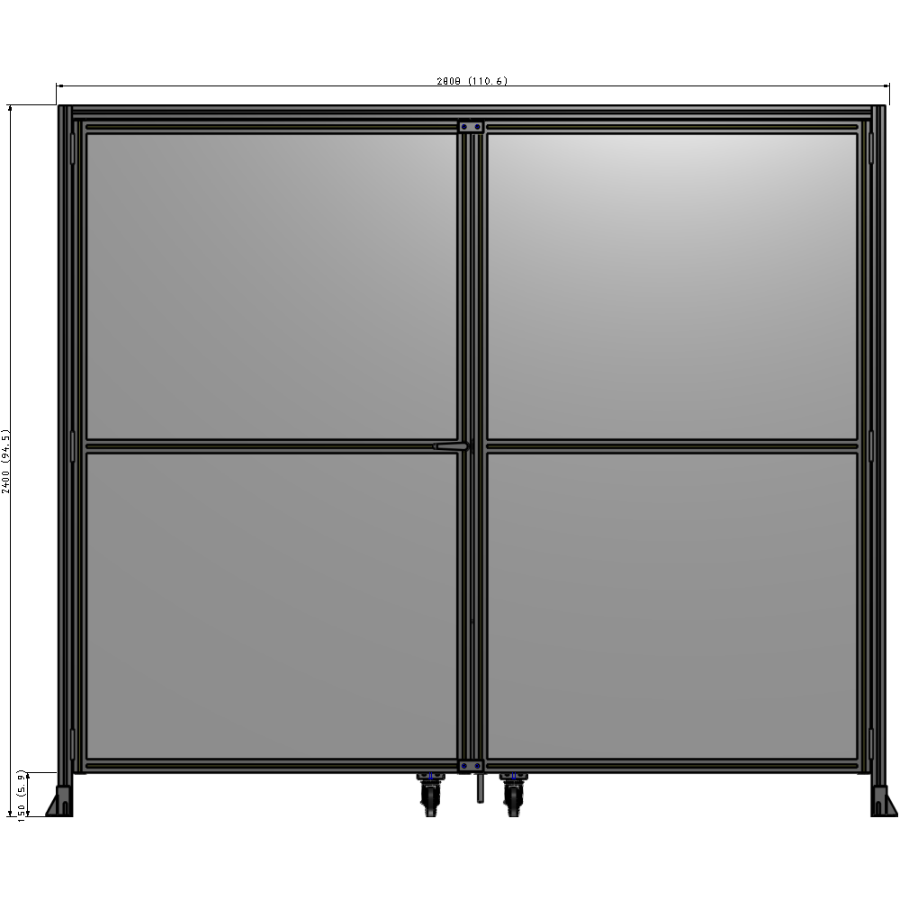 J5-2400-2800-0150-TYPTA DOUBLE PANEL, DOUBLE DOOR-WITH HEADER-HANDLE ON LEFT 2135MM X 2800MM  1/4" POLYCARBONATE, ASSEMBLED