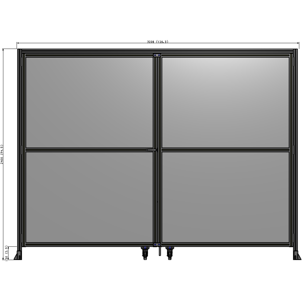 J5-2400-3200-0150-TYPTK DOUBLE PANEL, DOUBLE DOOR-WITH HEADER-HANDLE ON LEFT 2135MM X 3200MM  1/4" POLYCARBONATE, AS A KIT