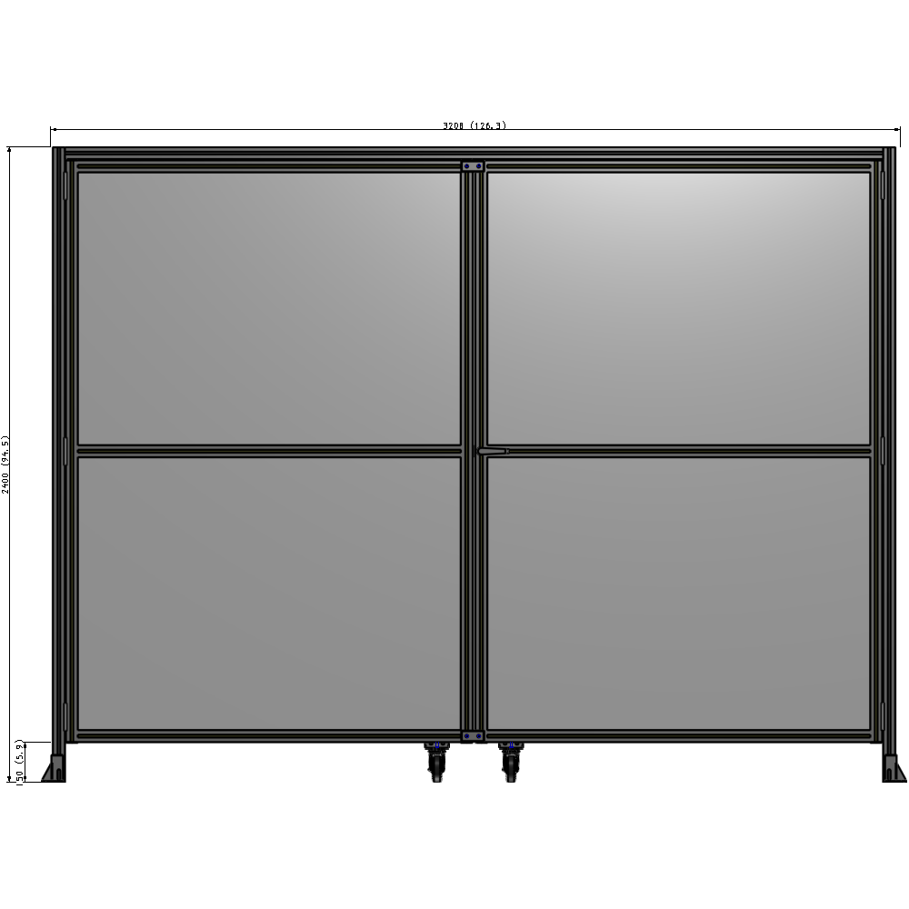 J5-2400-3200-0150-UYPTK DOUBLE PANEL, DOUBLE DOOR-WITH HEADER-HANDLE ON RIGHT 2135MM X 3200MM  1/4" POLYCARBONATE, AS A KIT