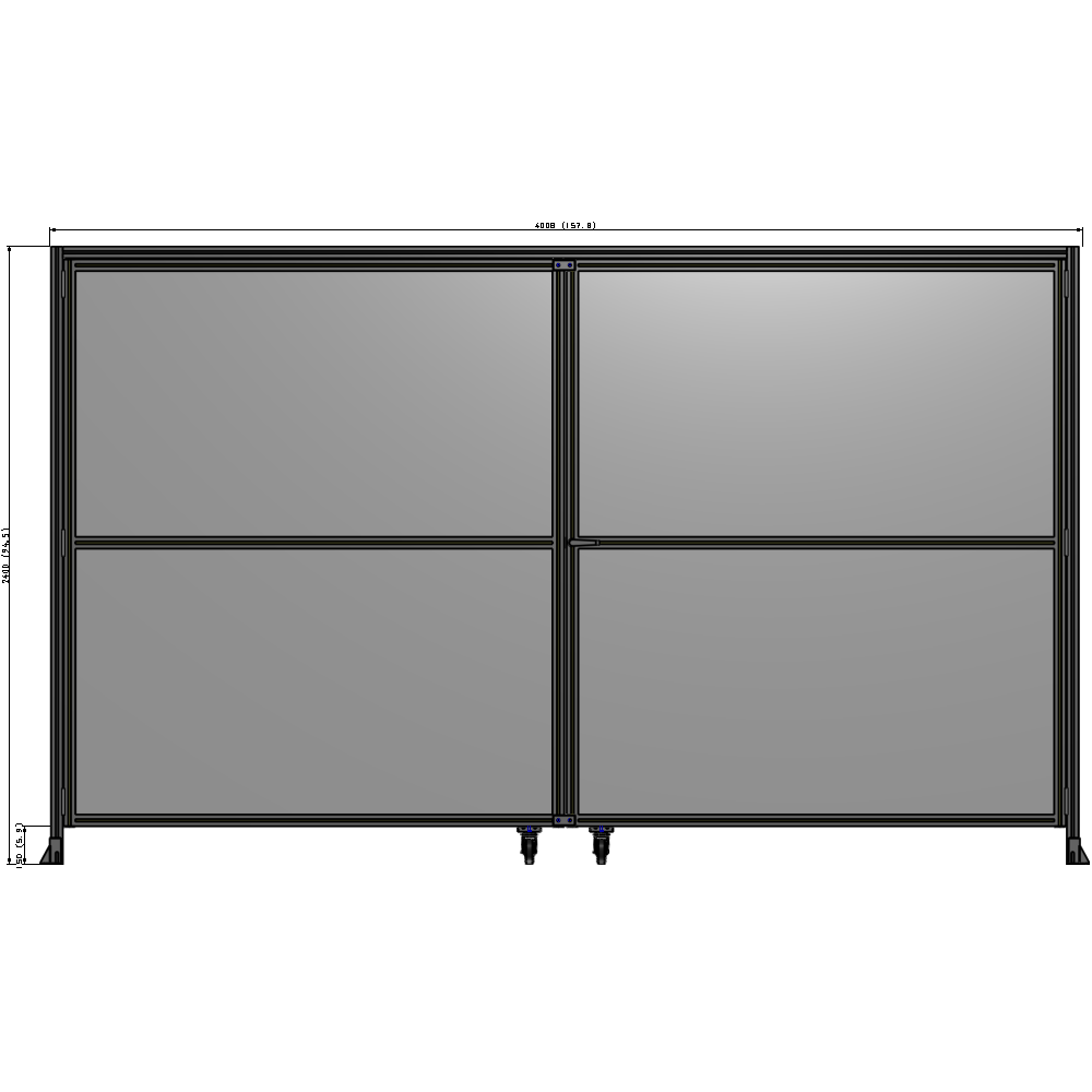 J5-2400-4000-0150-UYPTA DOUBLE PANEL, DOUBLE DOOR-WITH HEADER-HANDLE ON RIGHT 2135MM X 4000MM  1/4" POLYCARBONATE, ASSEMBLED