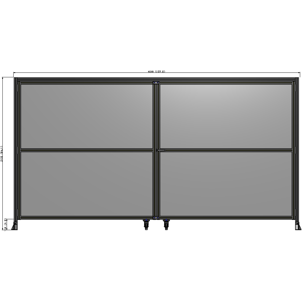 J7-2135-4000-0150-UYPTA DOUBLE PANEL, DOUBLE DOOR-FRAME W/ HEADER- HANDLE ON RIGHT 2135MM X 4000MM  1/4" POLYCARB, ASSEMBLED