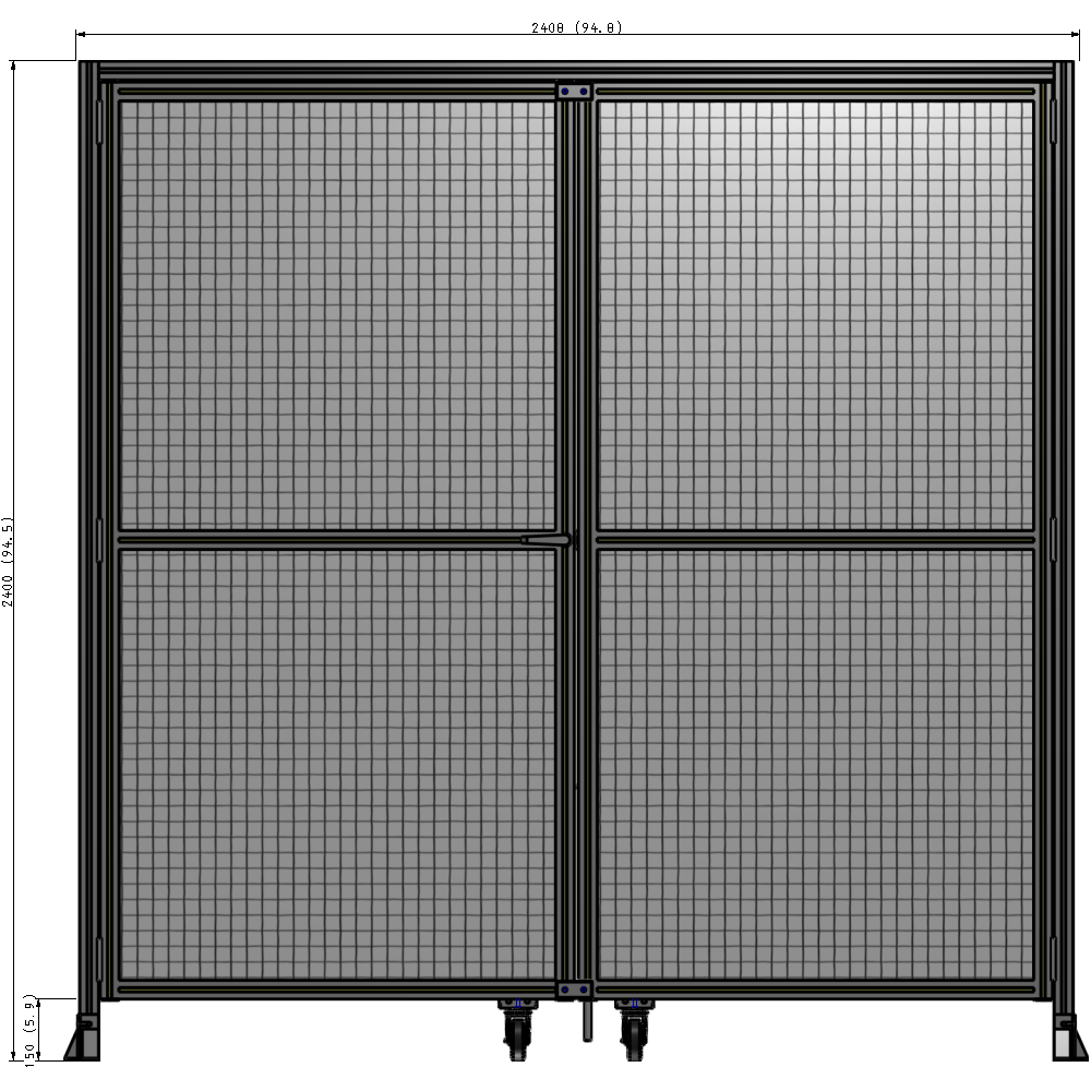 J7-2400-2400-0150-TYMTA DOUBLE PANEL, DOUBLE DOOR-FRAME W/ HEADER- HANDLE ON LEFT 2400MM X 2400MM  1" MESH, ASSEMBLED