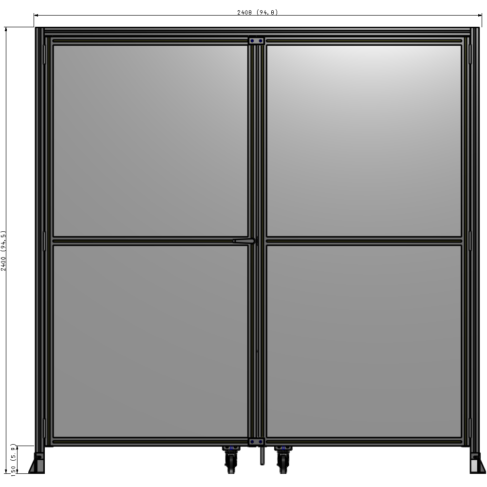 J7-2400-2400-0150-TYPTA DOUBLE PANEL, DOUBLE DOOR-FRAME W/ HEADER- HANDLE ON LEFT 2400MM X 2400MM  1/4" POLYCARB, ASSEMBLED