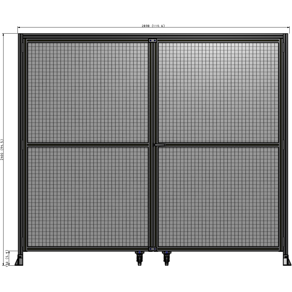 J7-2400-2800-0150-UYMTK DOUBLE PANEL, DOUBLE DOOR-FRAME W/ HEADER- HANDLE ON RIGHT 2400MM X 2800MM  1" MESH, AS A KIT