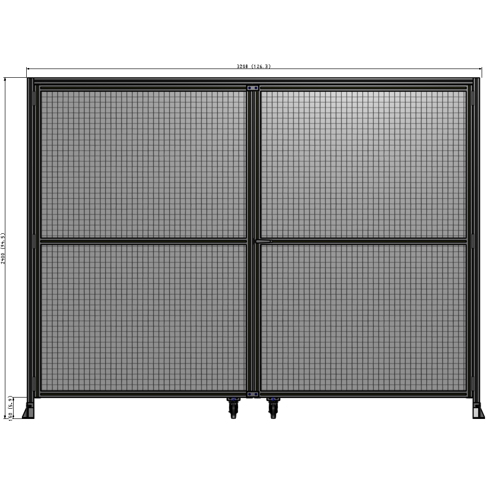 J7-2400-3200-0150-UYMTA DOUBLE PANEL, DOUBLE DOOR-FRAME W/ HEADER- HANDLE ON RIGHT 2400MM X 3200MM  1" MESH, ASSEMBLED