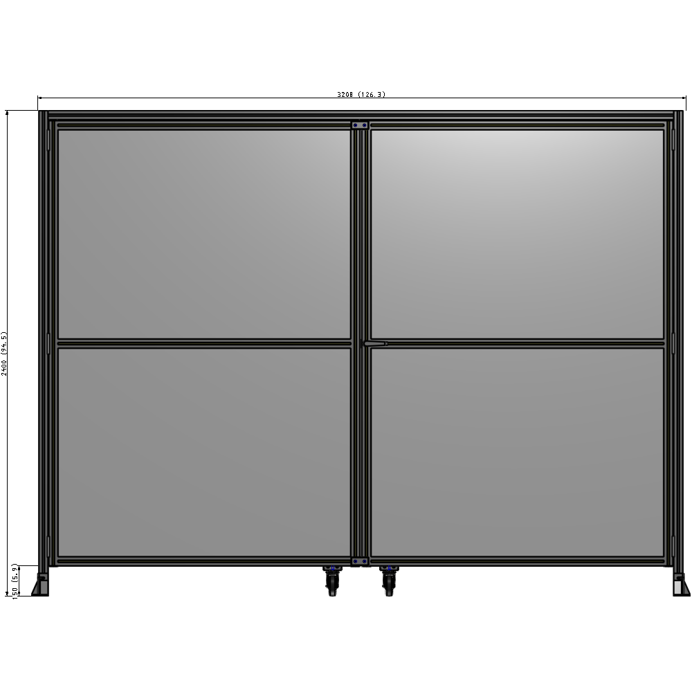 J7-2400-3200-0150-UYPTA DOUBLE PANEL, DOUBLE DOOR-FRAME W/ HEADER- HANDLE ON RIGHT 2400MM X 3200MM  1/4" POLYCARB, ASSEMBLED