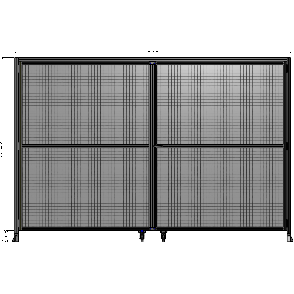 J7-2400-3600-0150-UYMTA DOUBLE PANEL, DOUBLE DOOR-FRAME W/ HEADER- HANDLE ON RIGHT 2400MM X 3600MM  1" MESH, ASSEMBLED
