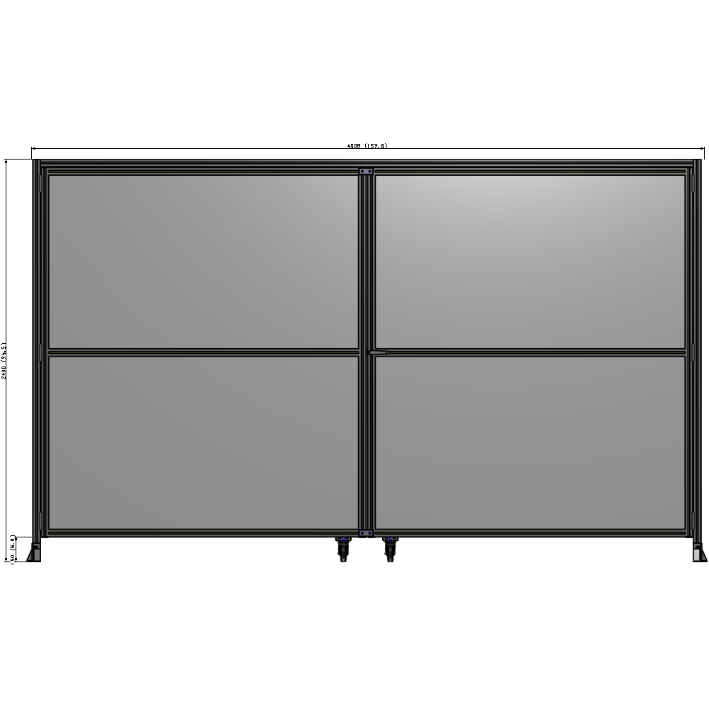 J7-2400-4000-0150-UYPTA DOUBLE PANEL, DOUBLE DOOR-FRAME W/ HEADER- HANDLE ON RIGHT 2400MM X 4000MM  1/4" POLYCARB, ASSEMBLED