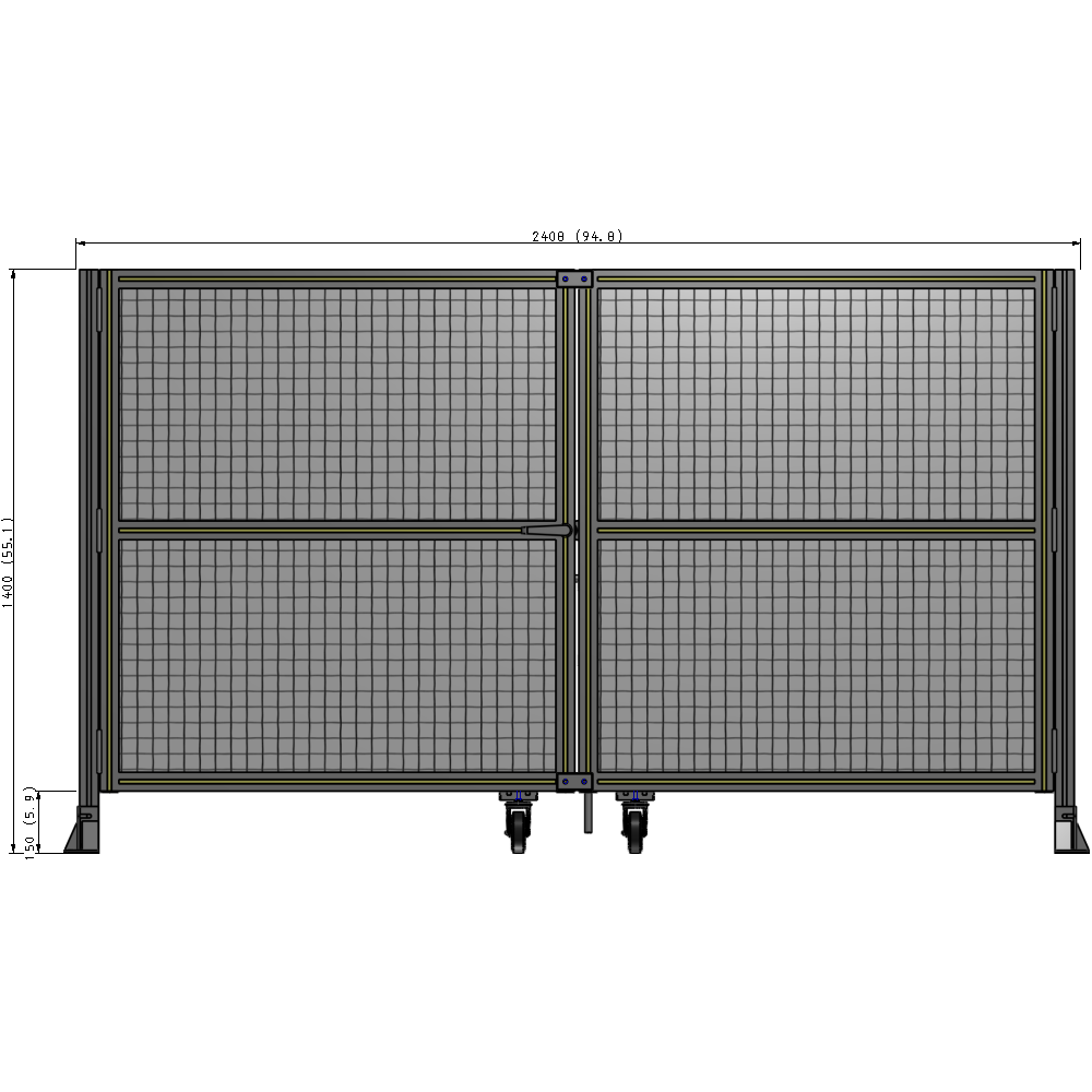 J8-1400-2400-0150-TYMTA DOUBLE PANEL, DOUBLE DOOR-FRAME W/O HEADER-HANDLE ON LEFT 1400MM X 2400MM  1" MESH, ASSEMBLED