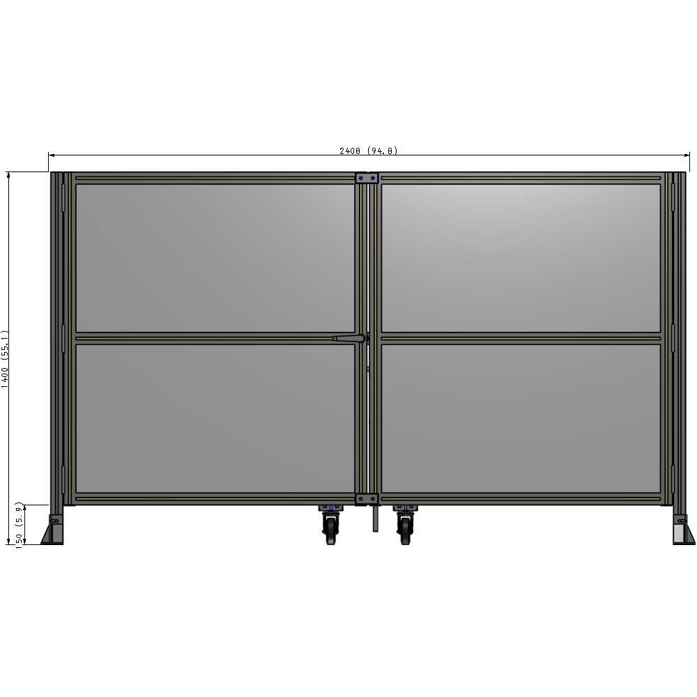 J8-1400-2400-0150-TYPTK DOUBLE PANEL, DOUBLE DOOR-FRAME W/O HEADER-HANDLE ON LEFT 1400MM X 2400MM  1/4" POLYCARB, AS A KIT