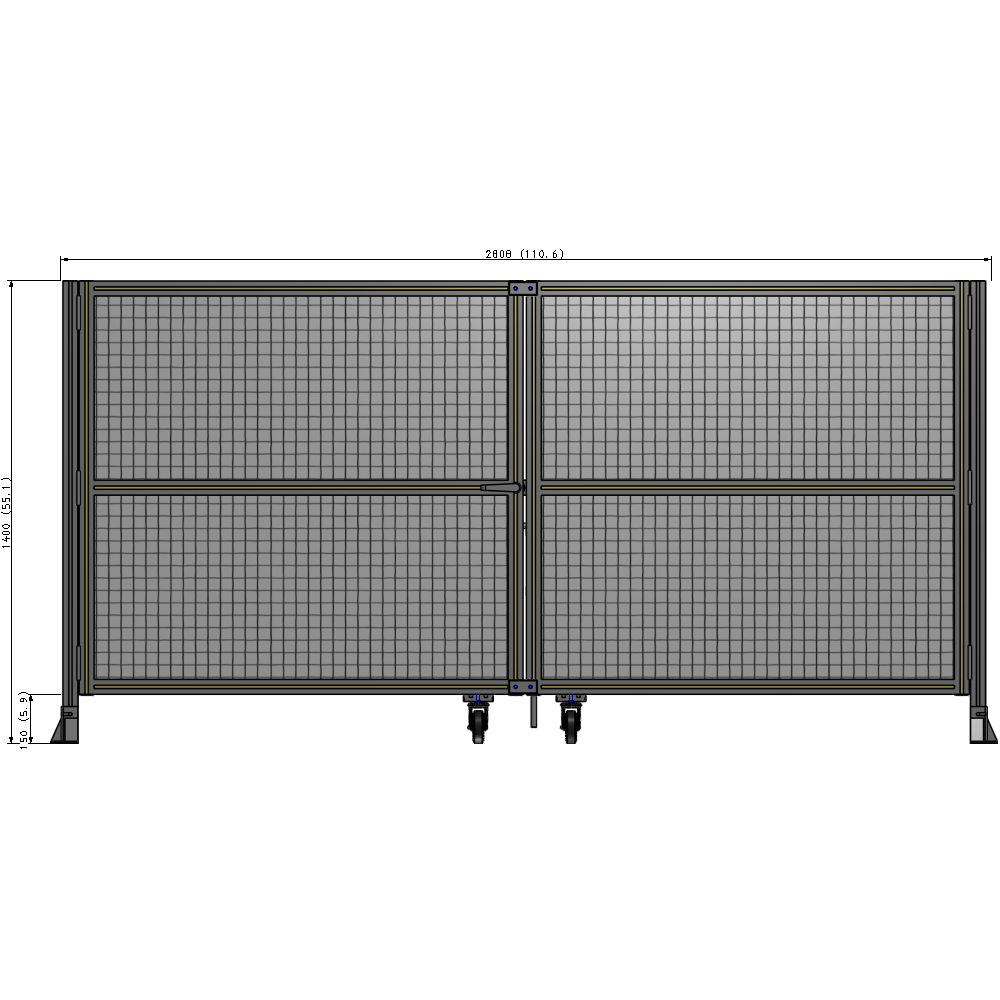 J8-1400-2800-0150-TYMTK DOUBLE PANEL, DOUBLE DOOR-FRAME W/O HEADER-HANDLE ON LEFT 1400MM X 2800MM  1" MESH, AS A KIT