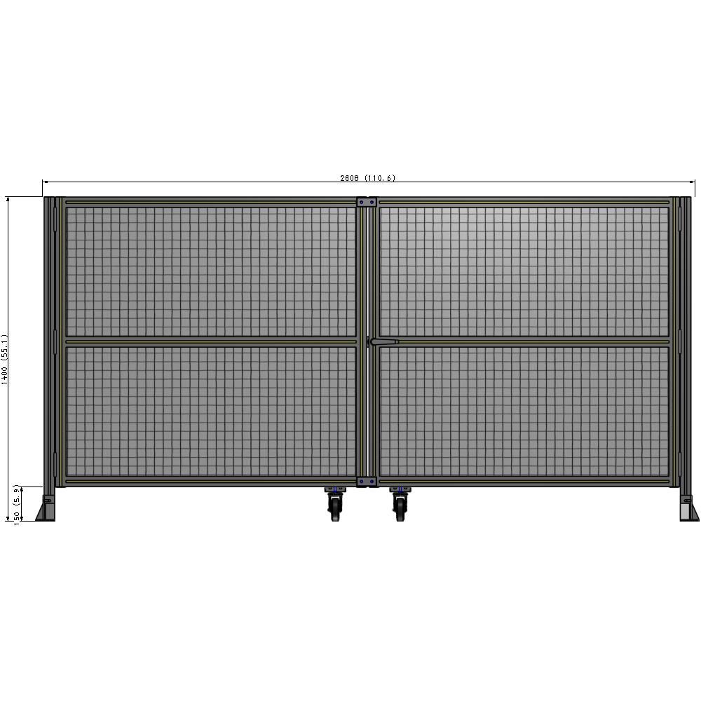 J8-1400-2800-0150-UYMTA DOUBLE PANEL, DOUBLE DOOR-FRAME W/O HEADER-HANDLE RIGHT 1400MM X 2800MM  1" MESH, ASSEMBLED