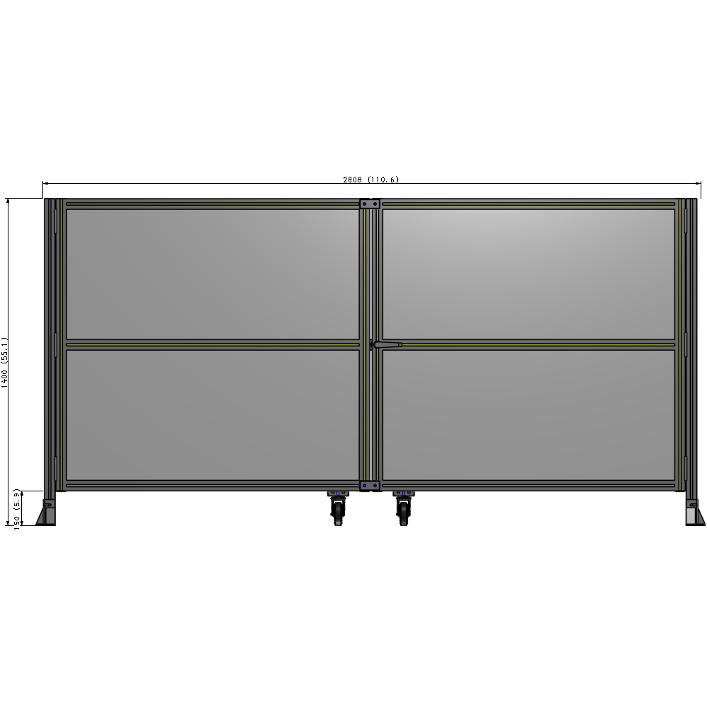 J8-1400-2800-0150-UYPTA DOUBLE PANEL, DOUBLE DOOR-FRAME W/O HEADER-HANDLE RIGHT 1400MM X 2800MM  1/4" POLYCARB, ASSEMBLED