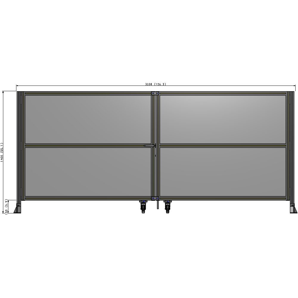 J8-1400-3200-0150-TYPTK DOUBLE PANEL, DOUBLE DOOR-FRAME W/O HEADER-HANDLE ON LEFT 1400MM X 3200MM  1/4" POLYCARB, AS A KIT