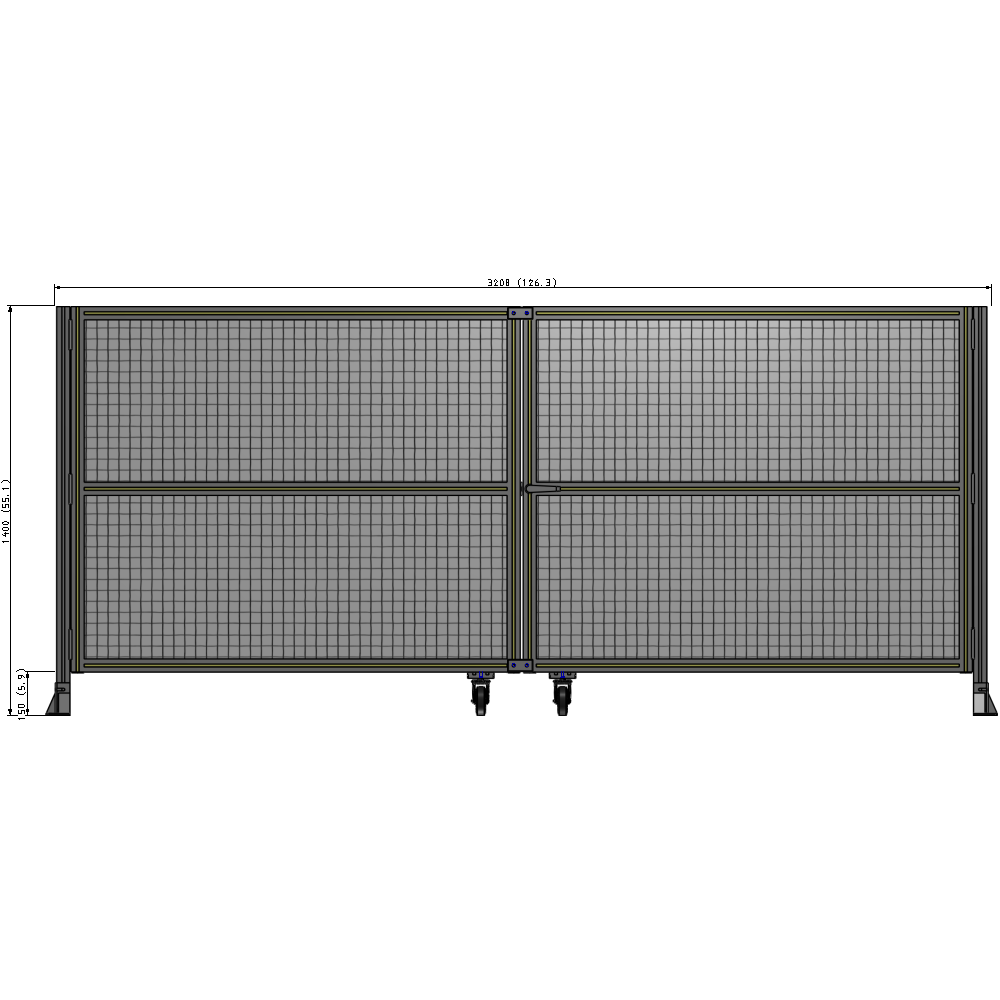 J8-1400-3200-0150-UYMTA DOUBLE PANEL, DOUBLE DOOR-FRAME W/O HEADER-HANDLE RIGHT 1400MM X 3200MM  1" MESH, ASSEMBLED