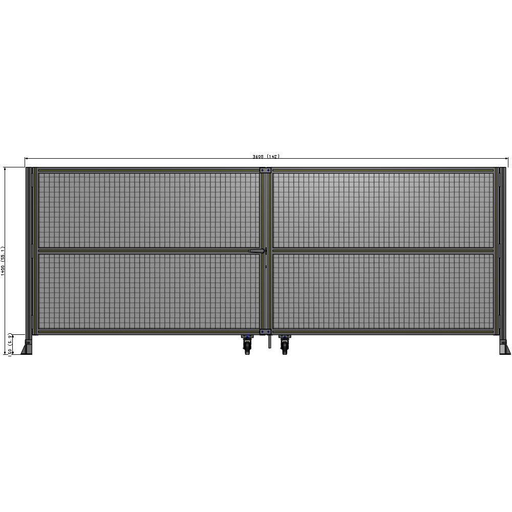 J8-1400-3600-0150-TYMTA DOUBLE PANEL, DOUBLE DOOR-FRAME W/O HEADER-HANDLE ON LEFT 1400MM X 3600MM  1" MESH, ASSEMBLED