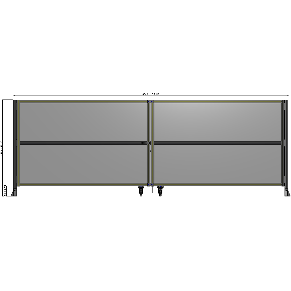 J8-1400-4000-0150-TYPTK DOUBLE PANEL, DOUBLE DOOR-FRAME W/O HEADER-HANDLE ON LEFT 1400MM X 4000MM  1/4" POLYCARB, AS A KIT