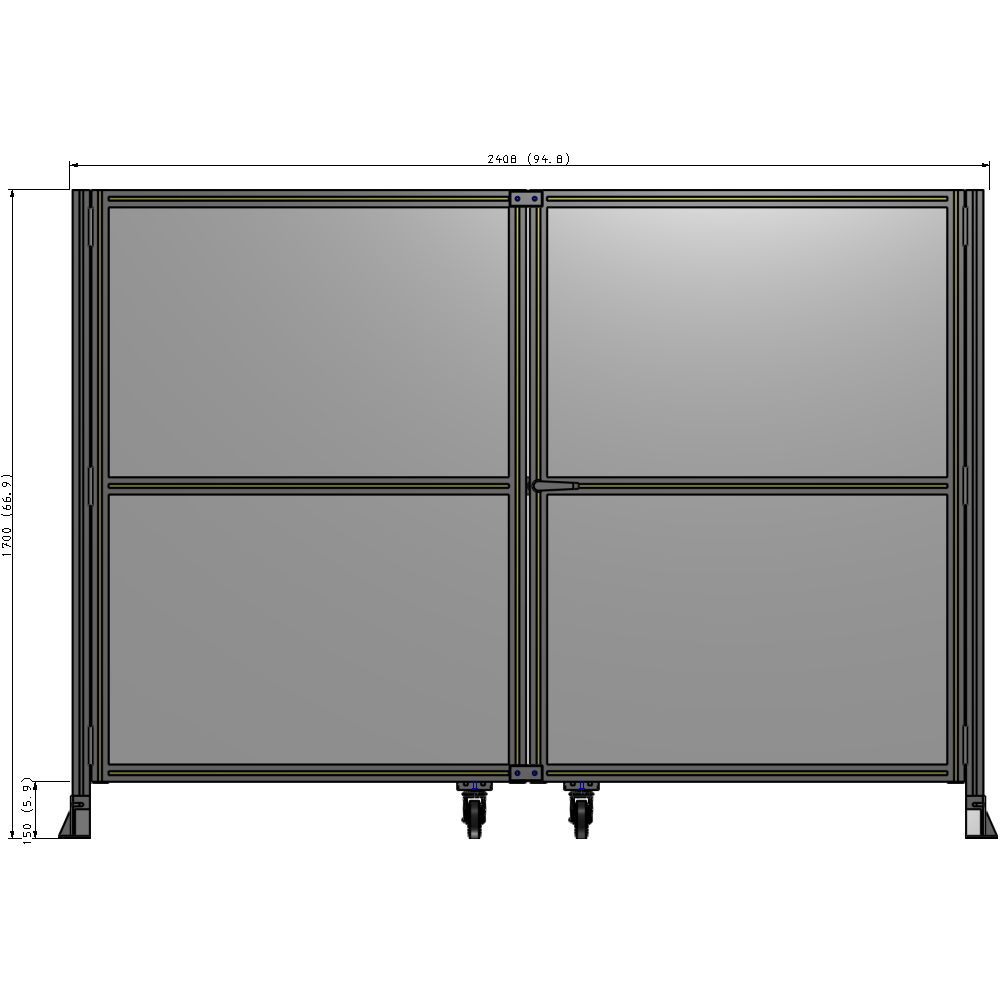 J8-1700-2400-0150-UYPTA DOUBLE PANEL, DOUBLE DOOR-FRAME W/O HEADER-HANDLE RIGHT 1700MM X 2400MM  1/4" POLYCARB, ASSEMBLED