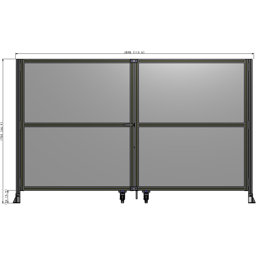 J8-1700-2800-0150-TYPTA DOUBLE PANEL, DOUBLE DOOR-FRAME W/O HEADER-HANDLE ON LEFT 1700MM X 2800MM  1/4" POLYCARB, ASSEMBLED