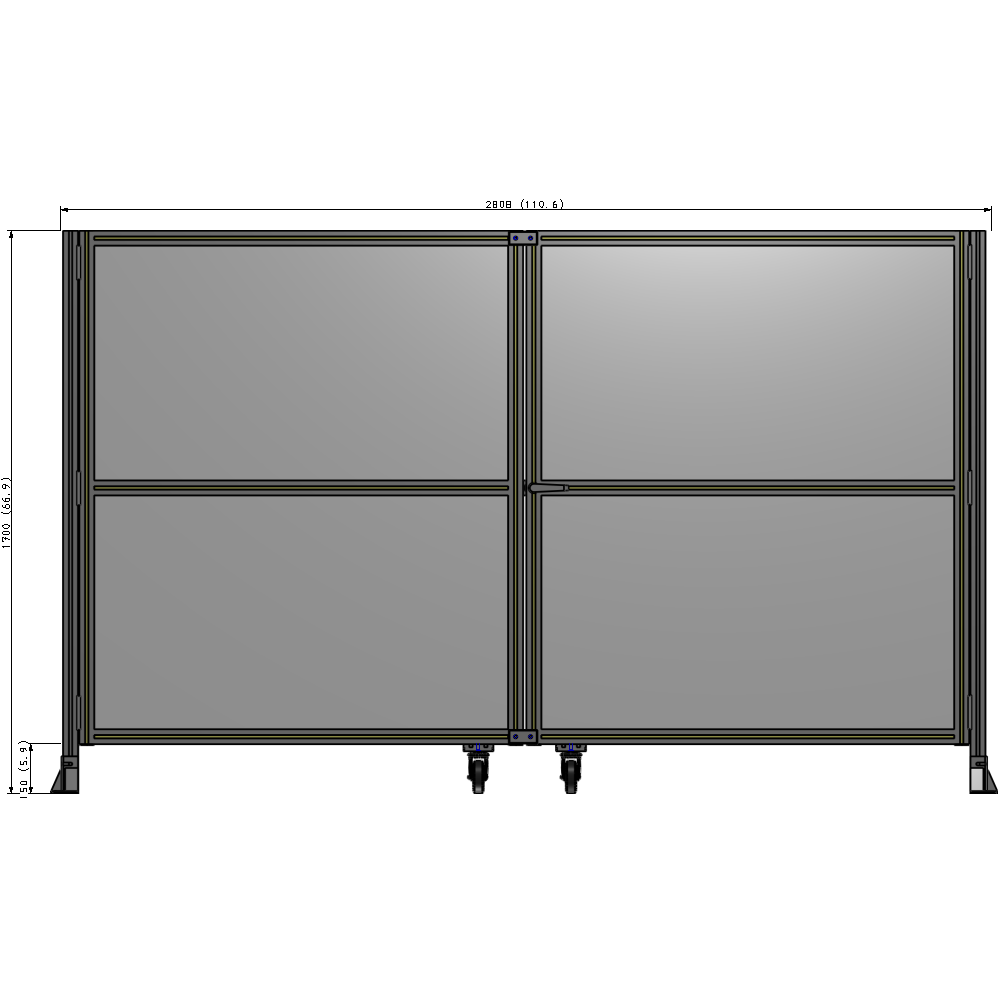 J8-1700-2800-0150-UYPTA DOUBLE PANEL, DOUBLE DOOR-FRAME W/O HEADER-HANDLE RIGHT 1700MM X 2800MM  1/4" POLYCARB, ASSEMBLED
