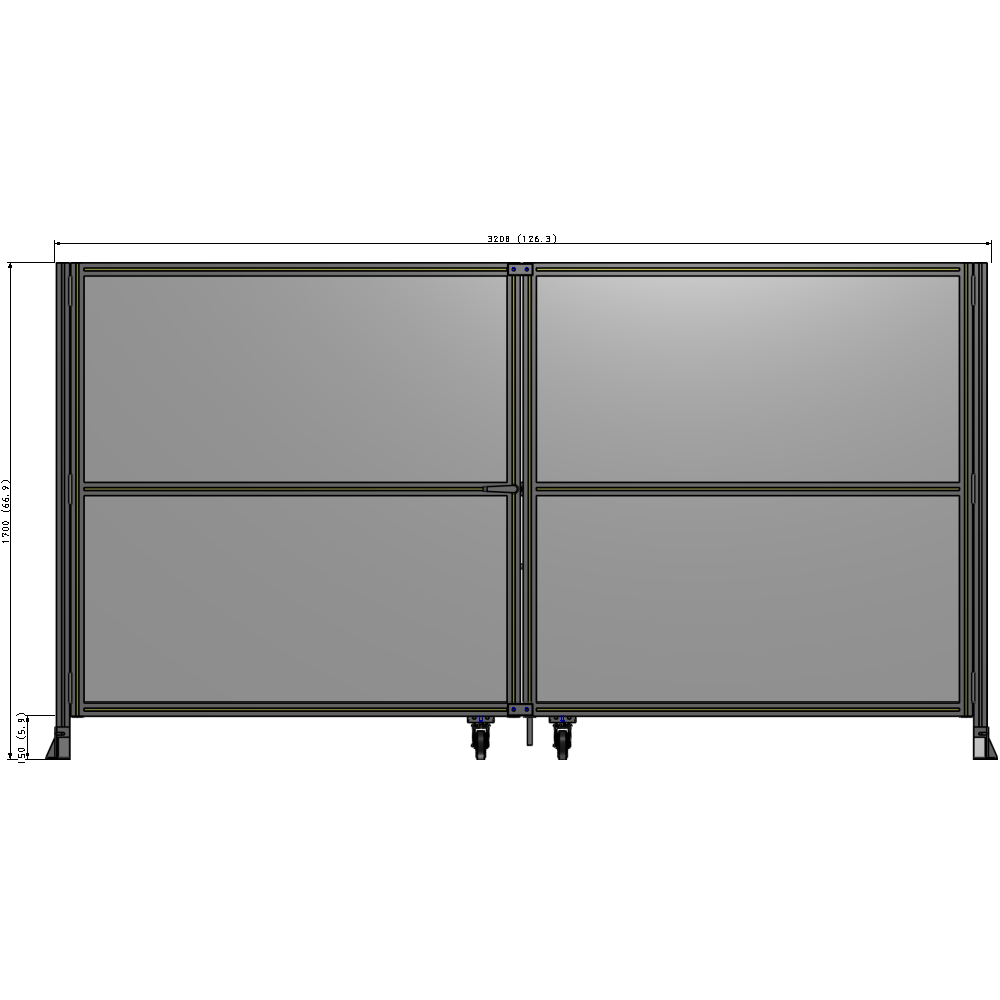 J8-1700-3200-0150-TYPTK DOUBLE PANEL, DOUBLE DOOR-FRAME W/O HEADER-HANDLE ON LEFT 1700MM X 3200MM  1/4" POLYCARB, AS A KIT