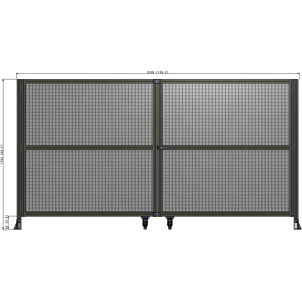J8-1700-3200-0150-UYMTK DOUBLE PANEL, DOUBLE DOOR-FRAME W/O HEADER-HANDLE RIGHT 1700MM X 3200MM  1" MESH, AS A KIT