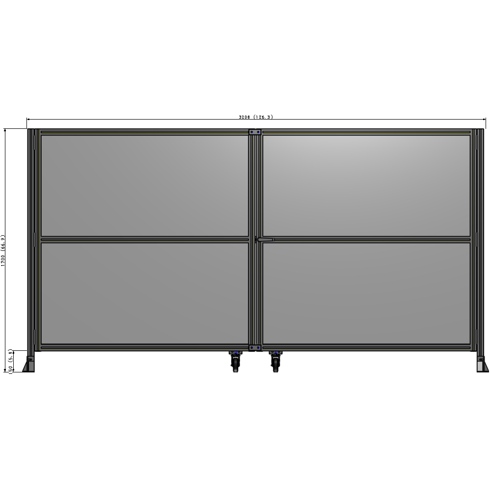J8-1700-3200-0150-UYPTK DOUBLE PANEL, DOUBLE DOOR-FRAME W/O HEADER-HANDLE RIGHT 1700MM X 3200MM  1/4" POLYCARB, AS A KIT